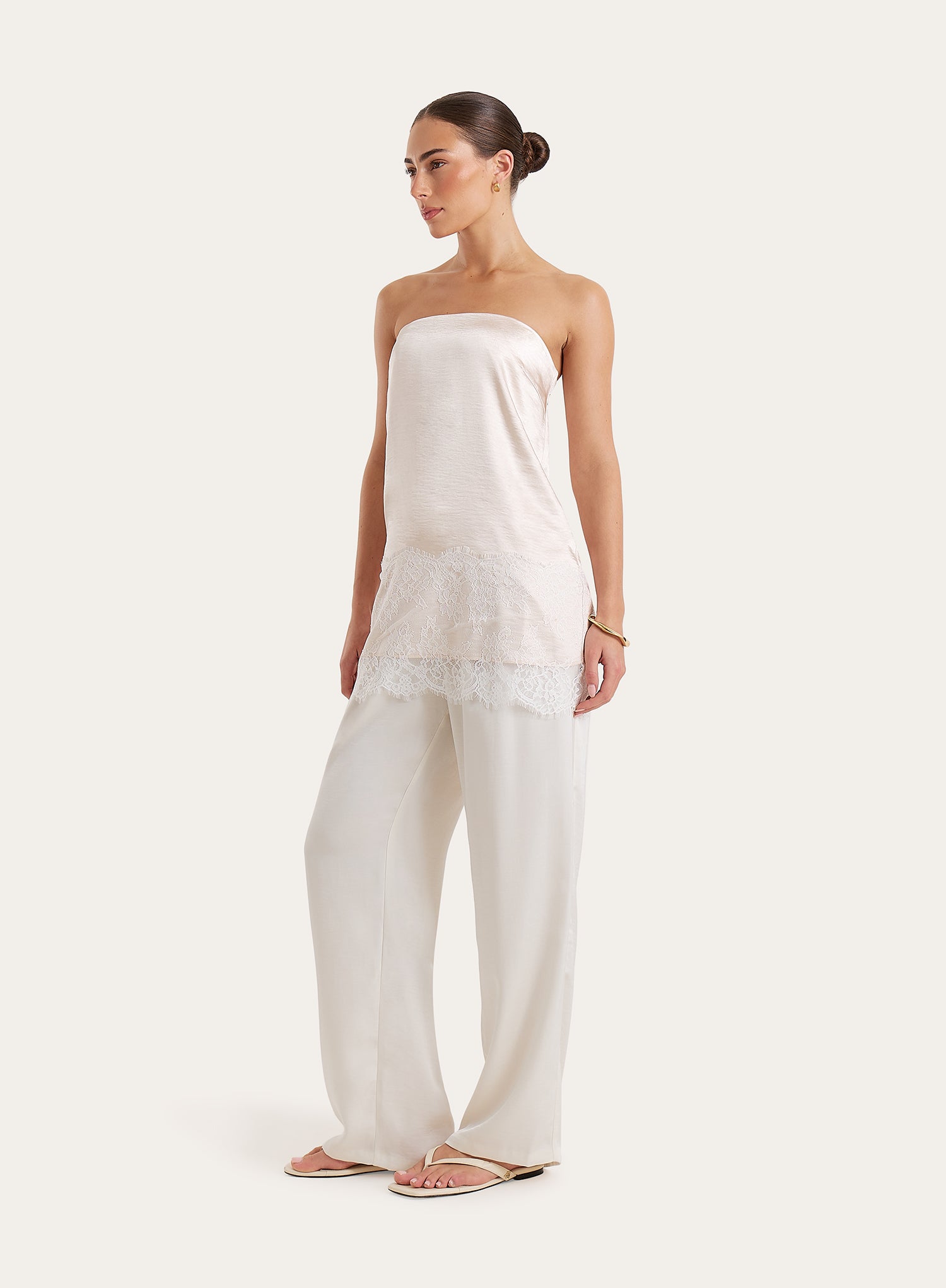 Cream Satin Lace Hem Bandeau Top